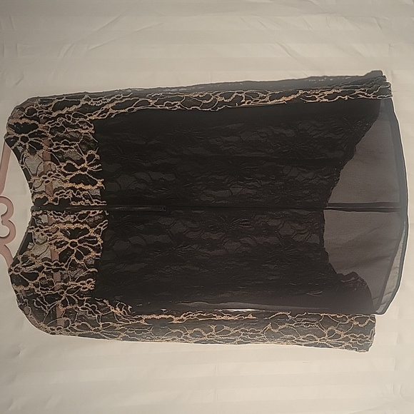 Bar Ill Long Sleeve Black & Cream Floral Lace Mesh Top, Size: M - Picture 5 of 6